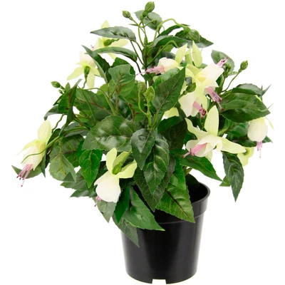 Abbildung von Künstliche Zierpflanze Fuchsien im Topf Kunstpflanze Zimmerpflanze Blüten Blumen Kunstblumen Seidenblumen Unechte Deko Gefälschte Doppelblütenblätter Topfpflanze Hybrida Hort Flores