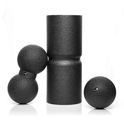 Abbildung von BODYMATE Care Faszien Set bestehend aus Faszienrolle 35x14cm Mittel Hart mit umlaufender Rille zu Wirbelsäulen Entlastung, Single Ball 12cm und Duo 12x24cm Schwarz E Book