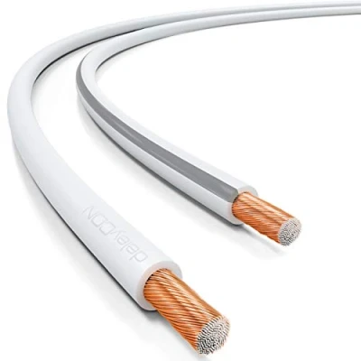 Abbildung von deleyCON 50m Lautsprecherkabel Boxenkabel 2x 1,5mm² Kupferüberzogenes Aluminium CCA Polaritätskennzeichnung 2x48x0,20mm Litze BauPVO/CPR Weiß