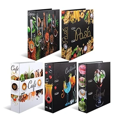 Abbildung von HERMA Ordner A4 Küchen Set, 5 Stück, 7 cm breit, Rezeptordner zum Selberschreiben und Abheften, Motiv Rezeptbuch mit glänzender Veredelung Innendruck für Kochrezepte