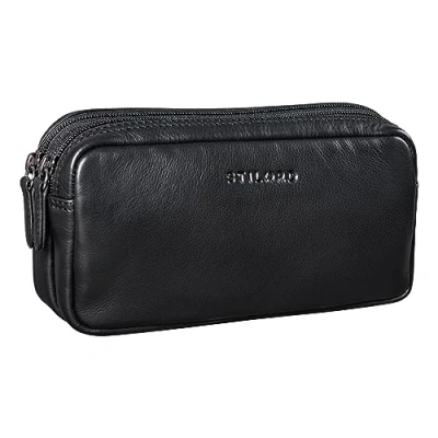 Abbildung von STILORD &#039;Eddie&#039; Leder Federmäppchen Stifteetui Groß Stiftemappe mit 2 Reißverschluss Fächern Schlamper Mäppchen Vintage Federmappe Etui Kosmetiktasche Echtleder