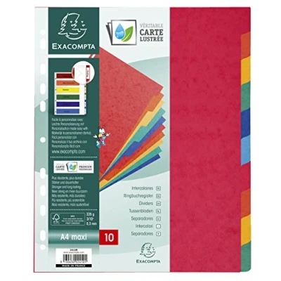Abbildung von Exacompta 2410E Premium Register für DIN A4 MAXI aus starkem Colorspankarton 10 teilig volle Höhe 24 x 30 cm vollfarbig Farben mit Indexseite zum selbstgestalten Trennblätter Trennstreifen