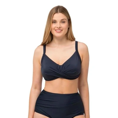 Abbildung von Ulla Popken Drapierung Softcups TRÄGER Verstellbar Bikinitop, Damen, Größe: 42, Marine