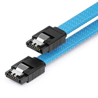 Abbildung von deleyCON 30cm SATA 3 Kabel Nylon 6 Gbit/s Datenkabel III Anschlusskabel Serial ATA Verbindungskabel für Mainboard &amp; Festplatte HDD SSD 2 S L Stecker Gerade Blau