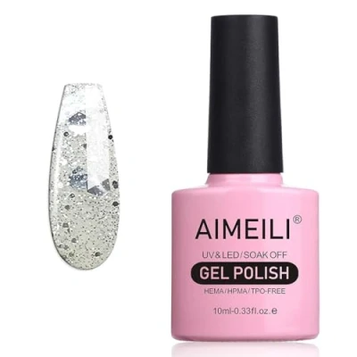 Abbildung von AIMEILI UV LED Gellack ablösbarer Klar Glitzer Gel Nagellack Polish Marbled (034) 10ml