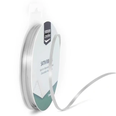 Abbildung von Vaessen Creative Satinband 3mmx10m Silber Hell, Schleifenband, Dekoband, Bänder zum Basteln, Stoffbänder für Hochzeit, Taufe Und Geburtstagsgeschenke