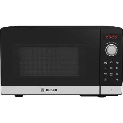Abbildung von Bosch FFL023MS2 Serie 2 Mikrowelle, 26 x 44 cm, 800 W, Drehteller 27 Türanschlag Links, AutoPilot 7 Automatikprogramme, Reinigungsunterstützung, LED Touchdisplay, Edelstahl