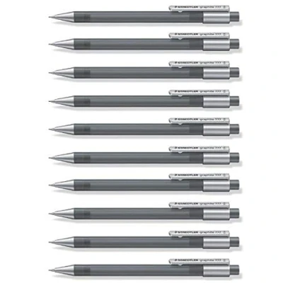 Abbildung von STAEDTLER 777 05 8 Druckbleistift graphite gefüllt mit B Minen, Minendurchmesser 0,5 mm, Schaftfarbe: grau, 10 Stück im Kartonetui