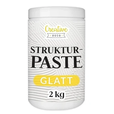 Abbildung von Creative Deco Strukturpaste Glatt 2 kg Weiße Spachtelmasse für Acrylmalerei Modellierpaste Kunstprojekte, Acrylfarbe, DIY, 3D Effekte, Texturen Einfach mit Palettenmesser aufzutragen