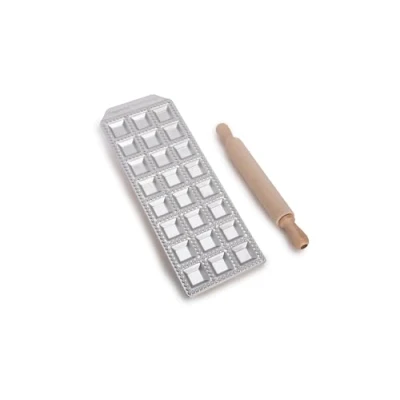 Abbildung von Imperia Raviolamp Linie Titania. Ravioliformen. 100% Made in Italy. Zubehör für Nudelmaschinen. Aluminium Nudelschneider frische Pasta. Mit Nudelholz.