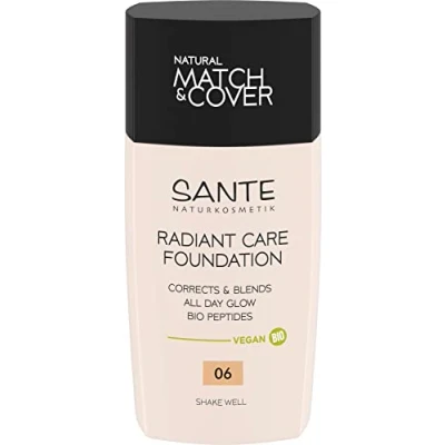 Abbildung von SANTE Naturkosmetik Radiant Care Foundation 06 Warm Beige, vegane mit Bio Peptiden und hochwertigen Ölen, für strahlende Haut, pflegende nachhaltige Formel, 30ml