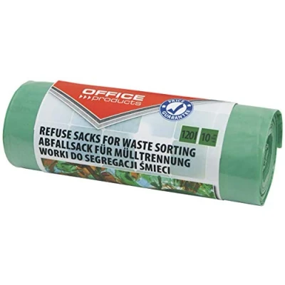 Abbildung von OFFICER Products 22025232 02 Müllbeutel 120 l Stark 10 Stück/1 Rollen Müllsack Mülltüte Abfallsäcke für Den Hausmüll Zur Glastrennung/Glas Reissfest (LDPE) Farbe: Grün