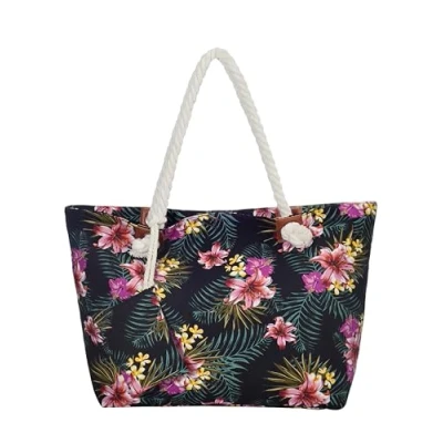 Abbildung von DonDon Strandtasche XXL Familie Badetasche Damen mit Reißverschluss Beach bag groß Tropical Retro