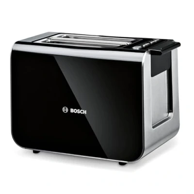 Abbildung von Bosch Toaster Styline TAT8613N, integrierter Brötchenaufsatz, Liftfunktion, Auftaufunktion, Abschaltautomatik, Brotzentrierung, 800 W, Edelstahl/schwarz