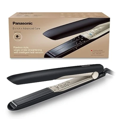 Abbildung von Panasonic Glätteisen EH HS0E nanoe™ Technologie, mit 3D Keramikplatten und intelligenter Temperaturanpassung, schwarz champagner