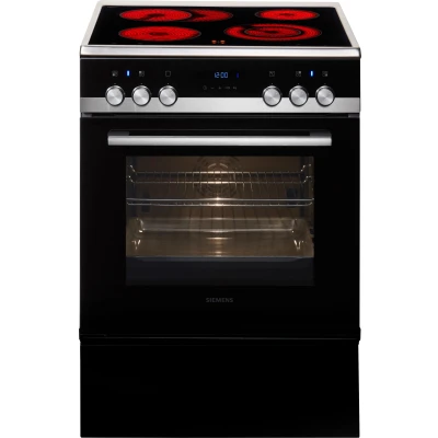Abbildung von Siemens HK9S5A240, iQ500, Freistehender Elektroherd, 60 cm, Schnellaufheizung, ecoClean Selbstreinigungshilfe, 3D Heißluft, Klapptür mit Softclose, cookControl 10 Automatikprogramme, Edelstahl