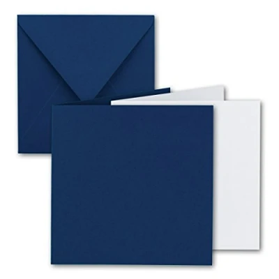 Abbildung von 20x Quadratisches Falt Karten Set 15 x cm mit Brief Umschlägen &amp; Einlegeblättern Dunkelblau FarbenFroh by GUSTAV NEUSER