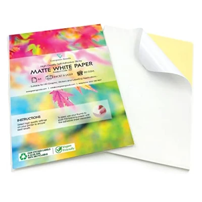 Abbildung von Evergreen Goods 50 Blatt A4 Matt Aufkleber Papier Weiß Selbstklebend Inkjet /Laserdruckbar DIY Kunst &amp; Handwerk Plotter kompatibel Starke Rückseite