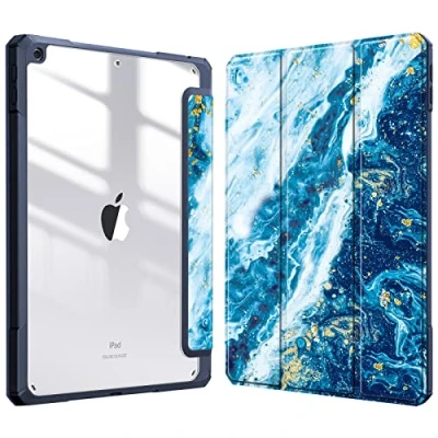 Abbildung von Fintie Hybrid Hülle für 10.2 Zoll iPad 9. Generation 2021/8. Gen 2020/7. 2019 mit Stifthalter Stoßfeste Schutzhülle transparenter Hartschale auf der Rückseite, Meeresblau