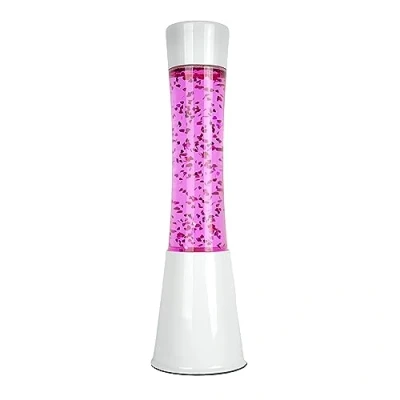 Abbildung von FISURA rosa Lavalampe. Weißer Sockel, Flüssigkeit und glitzernde Herzen. Lampe Mit Entspannungseffekt. Ersatzbirne. 11 zentimeter x zentimeterx 39,5 zentimeter.