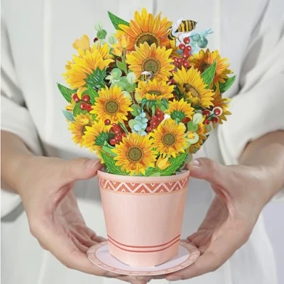 Abbildung von Diese Klappkarten Glückwunschkarte mit 3D Blumenstrauß Pop Up Karte bunten Blumen Geburtstagskarte Gute Besserung Dankeskarte Gutschein