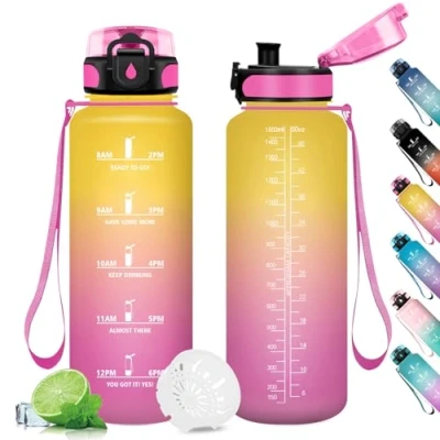 Abbildung von Trinkflasche Sport 1.5L, mit Filter, Wasserflasche Auslaufsicher Zeitmarkierung, Trinkflaschen Kohlensäure Geeignet, Sportflasche für Fitness, Gym, Schule, Outdoor, Yoga