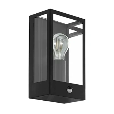 Abbildung von Eglo 99587 Wandleuchte ALAMONTE Stahl schwarz / Glas klar L:17 B:10 H:29,5cm mit Sensor IP44