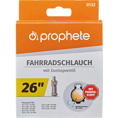 Abbildung von Prophete Fahrradschlauch 26 Zoll / 27,5 Dunlopventil Pannenstopp ETRTO 47 559, 50 54 57 584, 584 geeignet von x 1,75 bis 2,25