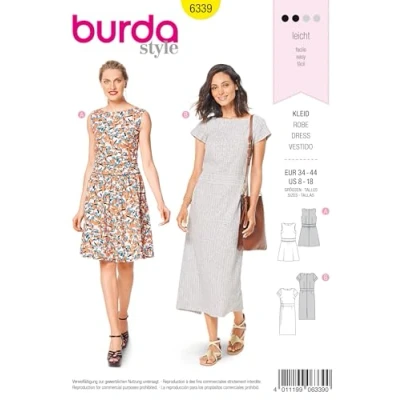 Abbildung von Burda Schnittmuster 6339 Damenkleid Größe 34 44 zum Selbernähen Ideal für Anfänger [L2]
