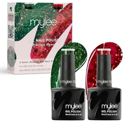 Abbildung von Mylee Gel Nagellack Duo Set 2x10ml [Precious Gems] UV/LED, Maniküre, Pediküre, für professionellen Gebrauch im Salon sowie zu Hause [Weihnachten 2024], Lang anhaltend und mühelos aufzutragen