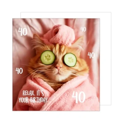 Abbildung von Edition Seidel Premium quadratische Glückwunschkarte zum 40. Geburtstag mit Umschlag. Geburtstagskarte Happy Birthday Billet Karte für Frau Mann Freundin Coole Katze Lustig Relax (GQ388 SW025)
