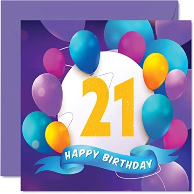 Abbildung von Geburtstagskarte zum 21. Geburtstag für Männer und Frauen Ballon Party Happy Birthday Karten 21 Jahre alte Männer, Frauen, Bruder, Schwester, Sohn, Tochter, Enkelin, Cousin, 145 mm x