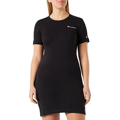 Abbildung von Champion Damen Legacy American Classics Soft Cotton 1x1 Rib Small Logo Slim Kleid, Nero, XL
