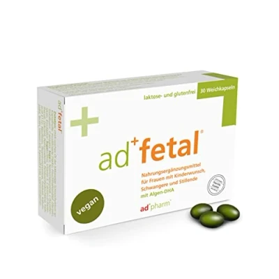 Abbildung von adfetal VEGAN Folsäure Kinderwunsch, Schwangerschaft und Stillzeit Jod, Vitamin D, DHA 30 Weichkapseln für werdende Mütter