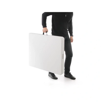 Abbildung von HENDI Buffettisch klappbar 152 x 70 74 cm Kunsttoff Platte Metallgestell mit Transport Griff, Gastro Partytisch in weiß einklappbar