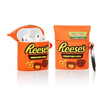 Abbildung von YIGEYI Silikon Hülle Kompatibel mit Airpods 1 &amp; 2 Funny Cute 3D Cartoon Case Cover[Lustige Snacks Series 2] (Reeses)
