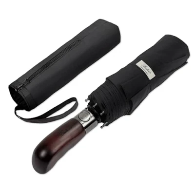 Abbildung von Balios® Regenschirm Mit Echtem Holzgriff Optional Auf Zu Automatik Sturmfest &amp; Windsicher Taschenschirm Für Herren Damen Schwarz (Designed in Britain) (Oliv Grün)