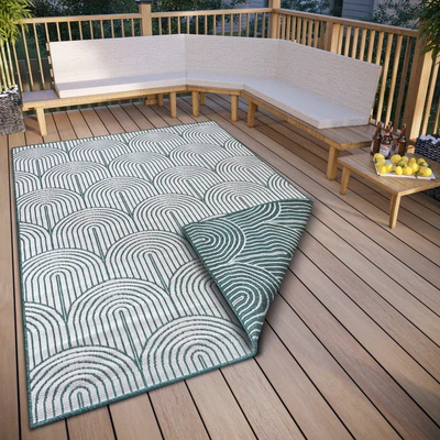 Abbildung von Hanse Home Pangli Outdoor Teppich Wetterfest Wendeteppich Skandinavischer Boho Style Wasserfest Einfarbig Geometrisch 3D Effekt für Garten, Balkon, Terrasse, Wohnzimmer Grün, 200x290cm
