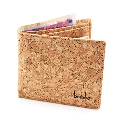 Abbildung von Boshiho Geldbörse Kork Herren mit RFID Schutz Portemonnaie Vegan, 7 Karten Fächer Münzfach Slim Geldbeutel Brieftasche aus Leder Minimalistisch ökologisch Nachhaltig (Kork 03)