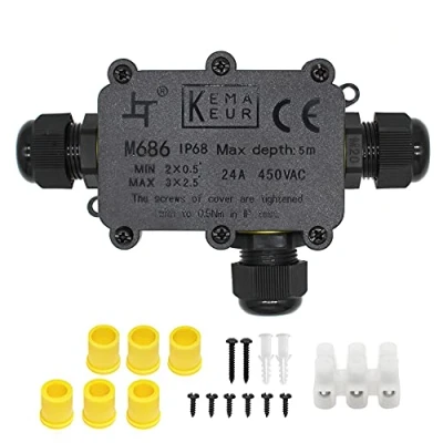 Abbildung von Abzweigdose, Verbindungsdose, HUYU 3 Wege Junction Box, IP68 Wasserdichte Verteilerdose, Kabelverbinder Aussen, Elektrischer Außenverteilerdose, Erdkabel Klemmdose, Kabeldurchmesser Ø 5mm 12mm,