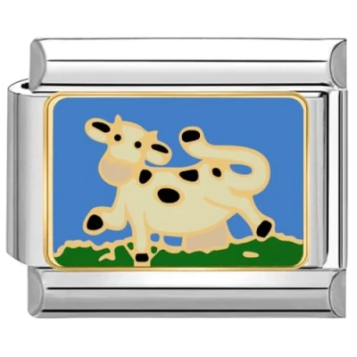 Abbildung von Quiges 9mm Italian Style Charm Modul Edelstahl Glückliche Milchkuh für Italienische Armbänder