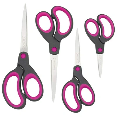 Abbildung von Rapesco 1575 Soft Grip Griff Scheren, Schwarz/Pink, 4 Stück