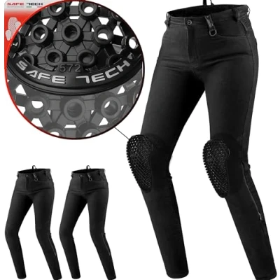 Abbildung von SHIMA FLEXX Motorrad Jeans Damen mit Protektoren Airforce Knieprotektoren Motorradhose Kurzgrößen Hosen Frauen für Protektorenhose Textilhose Jeanshose Lang (Frauen, Schwarz, 32/30)