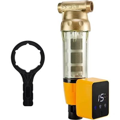 Abbildung von iSpring WSP50ARB Rückspülfilter Wasserfilter Filter, Wiederverwendbarer Spin Down Sedimentwasserfilter, Vorfilter für Brunnenwasserschlauch mit Touchscreen Automatik Spülmodul, 50 Mikron