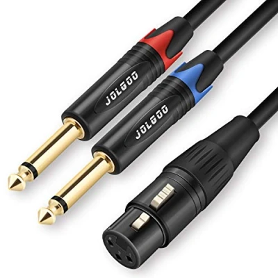 Abbildung von JOLGOO XLR Buchse auf Dual 1/4&quot; TS Mono Y Splitter Mikrofonkabel, 6,35 mm Adapterkabel, 2 Meter