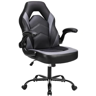 Abbildung von Sweetcrispy Gaming Stuhl,Leder Ergonomischer Bürostuhl,Gamer PC Stühle mit Armlehne,90 120 Einstellbar Chair,Drehbar Schreibtischstuhl Computerstuhl,Schwarz Grau