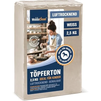 Abbildung von Modelliermasse lufttrocknend weiß 2.5kg Bastelton für Kinder &amp; Erwachsene, lufttrocknend, wetterfest bemalbar sowie fein geschmeidig
