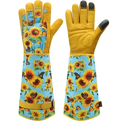 Abbildung von Gartenhandschuhe für Damen und Herren,Dornensicher Lange,Rosenhandschuhe Beschneiden von Rosen,Schaffell mit Unterarmschutz,Leder Garten oder Hof