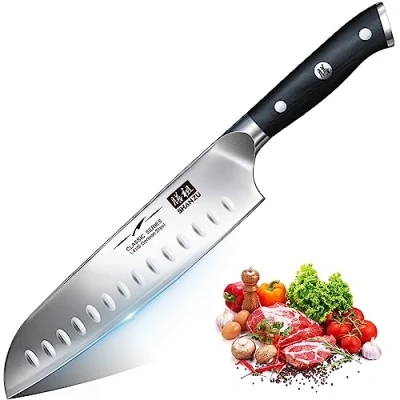 Abbildung von SHAN ZU Kochmesser Küchenmesser, Chefmesser Santoku Deutscher Carbon Edelstahl Scharfe Messerklinge 18cm Ergonomischer Griff Geschenkbox