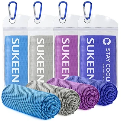 Abbildung von Kühlhandtuch Kühlendes Handtuch Kühltuch für Sofortige Kühlung mit 4 Wasserdichten Beuteln Mikrofaser Sporthandtuch Fitness Camping Wandern Yoga Golf Reisen (4 stück, Blau,grau,lila,königsblau)